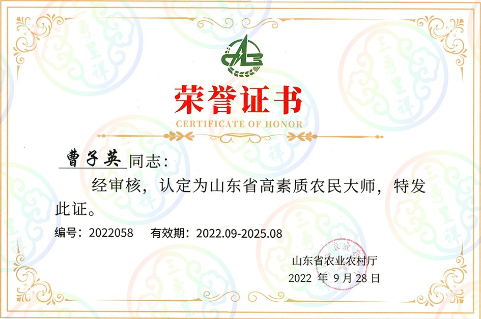 2022年高素质农民大师认定证书